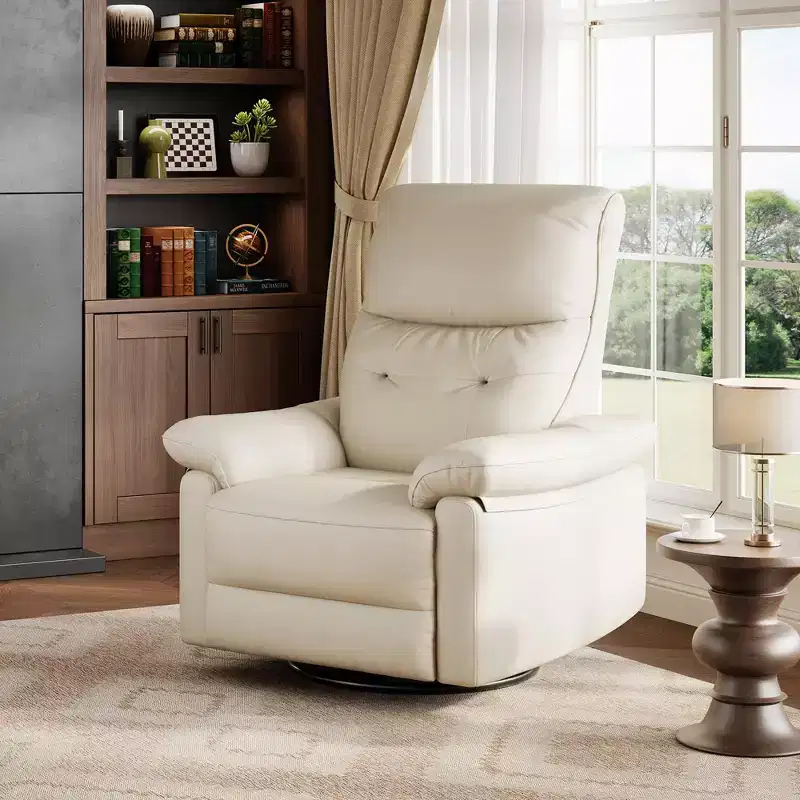 Power Recliner Chair with Swivel, Glide, and Rock Functions, PU Leather, USB Ports, Beige