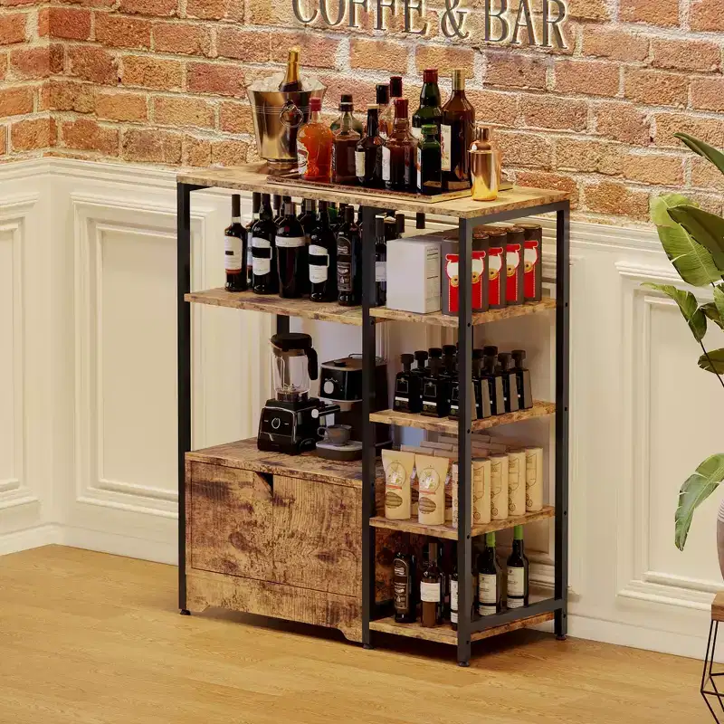 5-Tier Kitchen Baker's Rack with Cabinet, 38.2 Freestanding Microwave Stand & Coffee Bar Station, Storage Shelf for Kitchen, Living Room & Office