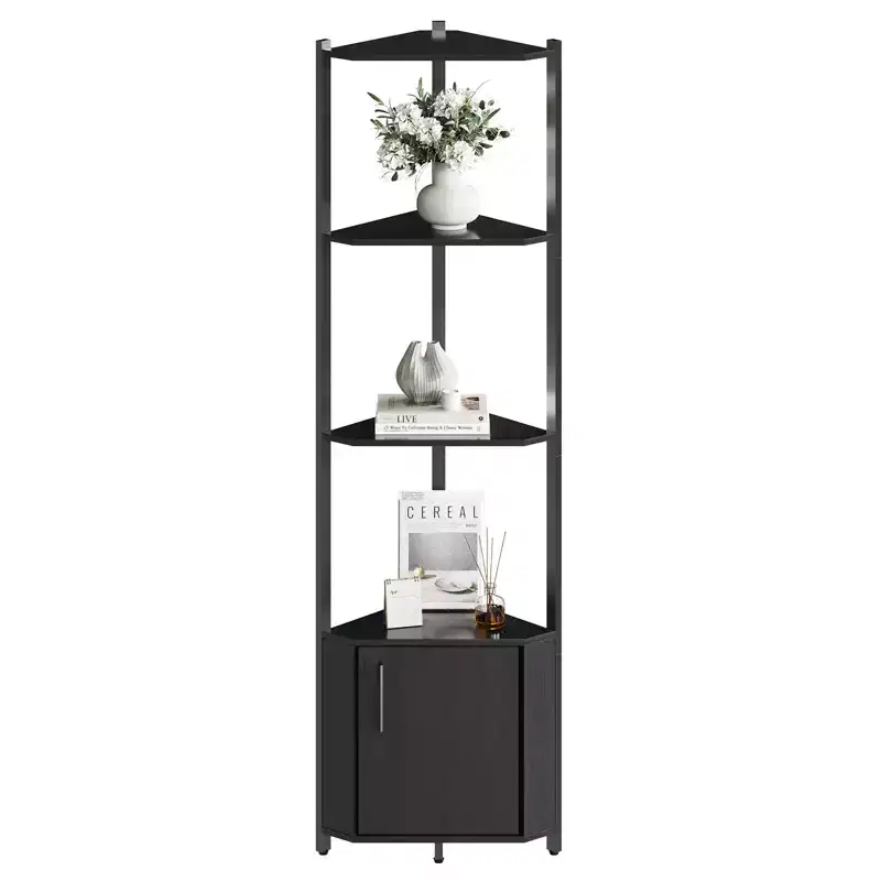 5 Tier Corner Shelf Stand, for Bedroom & Living Room, Industrial Corner Bookshelf for Home Office, Kitchen, Bathroom