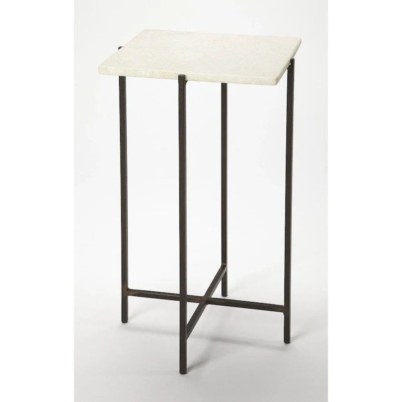 Square Marble-Top Iron Side Table – Multi-color / Green Marble