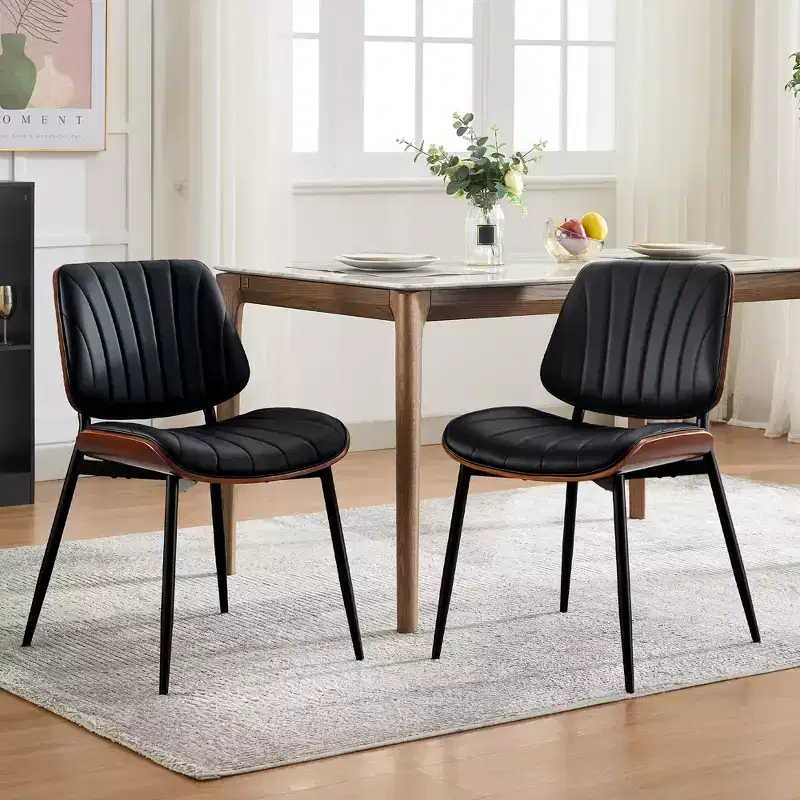 2 Pack PU Leather Shell Back Dining Chairs Mid Century Accent Chairs for Dining Room Kitchen
