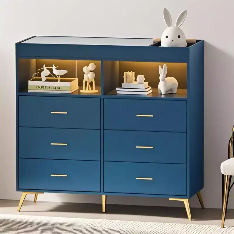 Nursery Dresser with Changing Station & LED Lights, 6-Drawer Baby Dresser with USB Ports, Tip-Resistant Certified