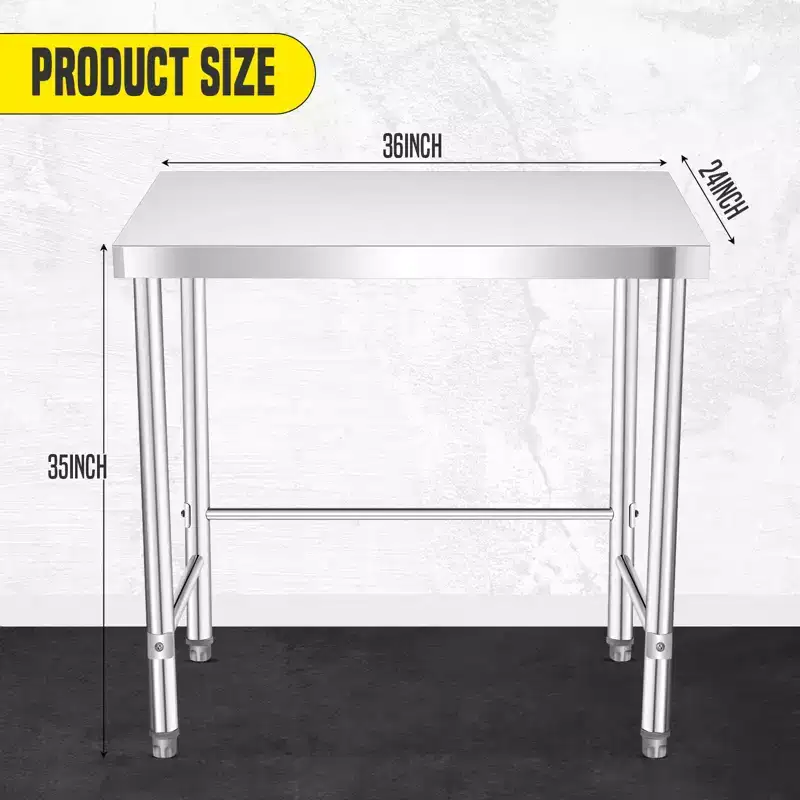 Stainless Steel Table, Kitchen Restaurant Stainless Steel Prep Work Metal Table Countertop with Open Base
