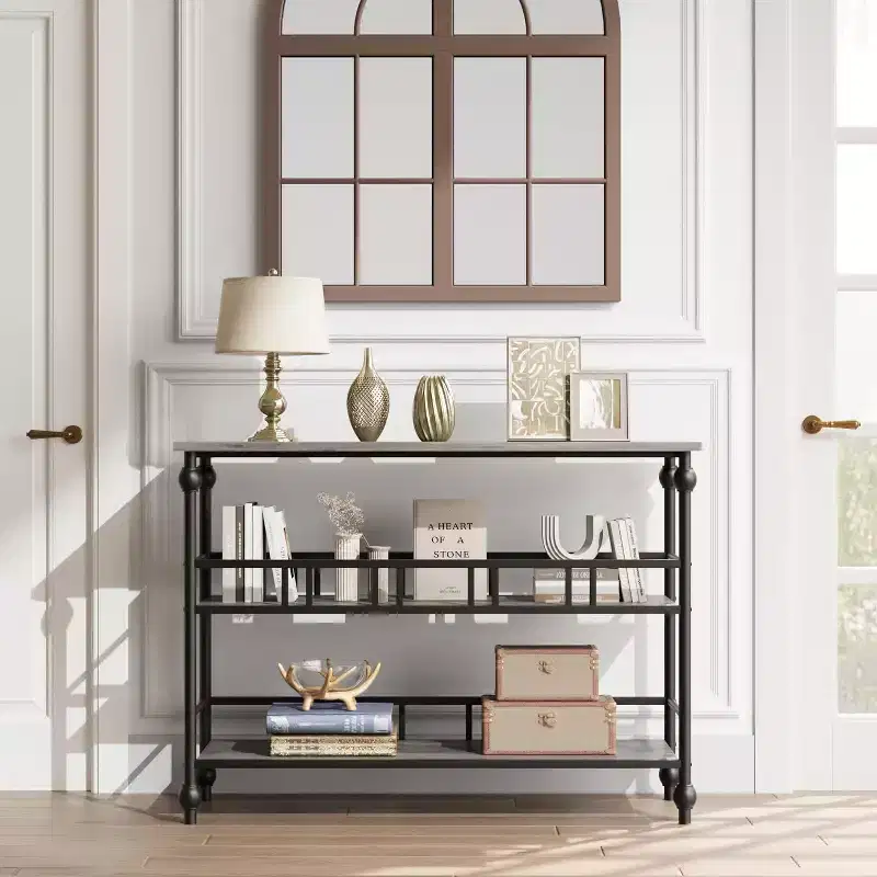 43 Farmhouse Entryway Console Table with 3-Tier Open Storage, Narrow Sofa Table for Hallway Living Room