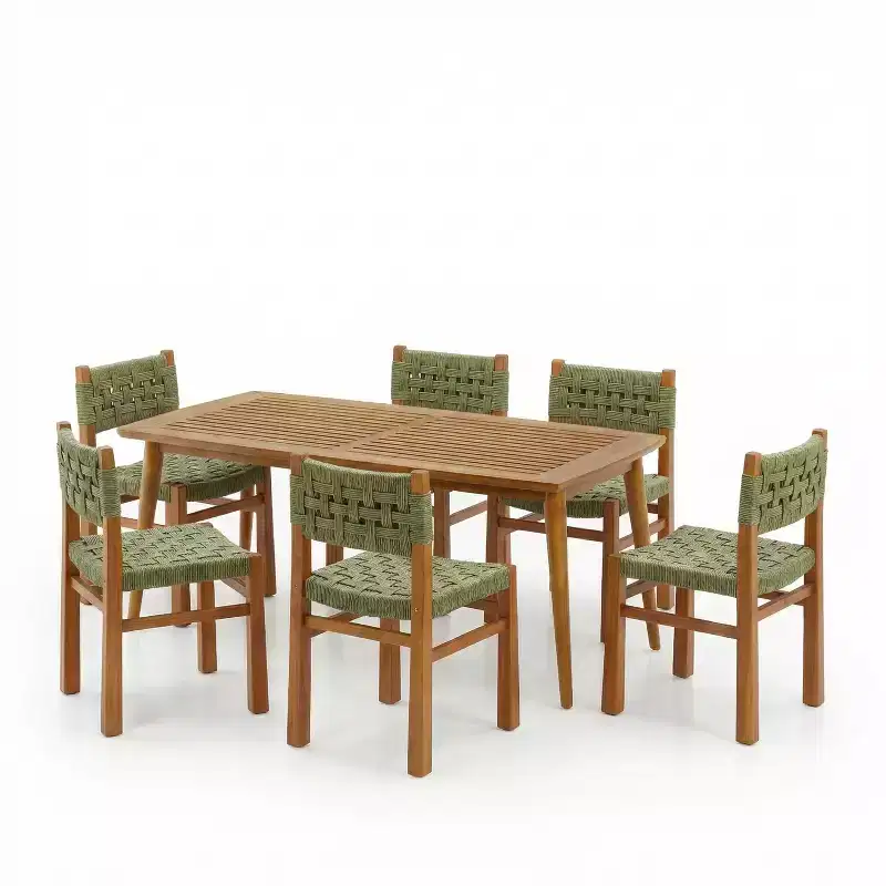 Christopher Knight Home Danette 7 Piece Outdoor Rustic Woven Wicker Acacia Wood Dining Set