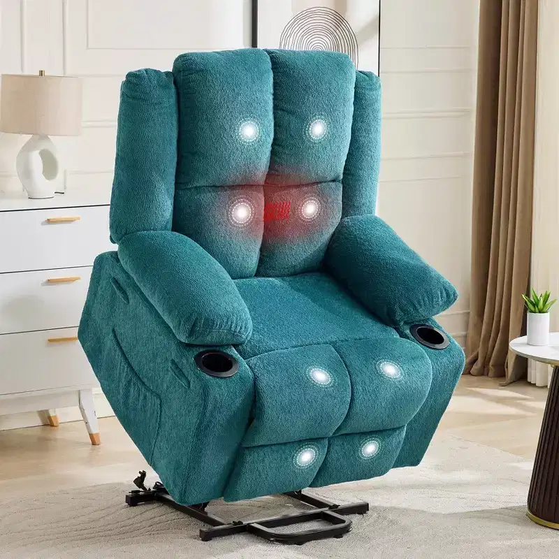 Power Lift Recliner Chair with Heat & Massage, Oversized Electric Lift Recliner with Side Pocket, Single Sofa Seat for Living Room