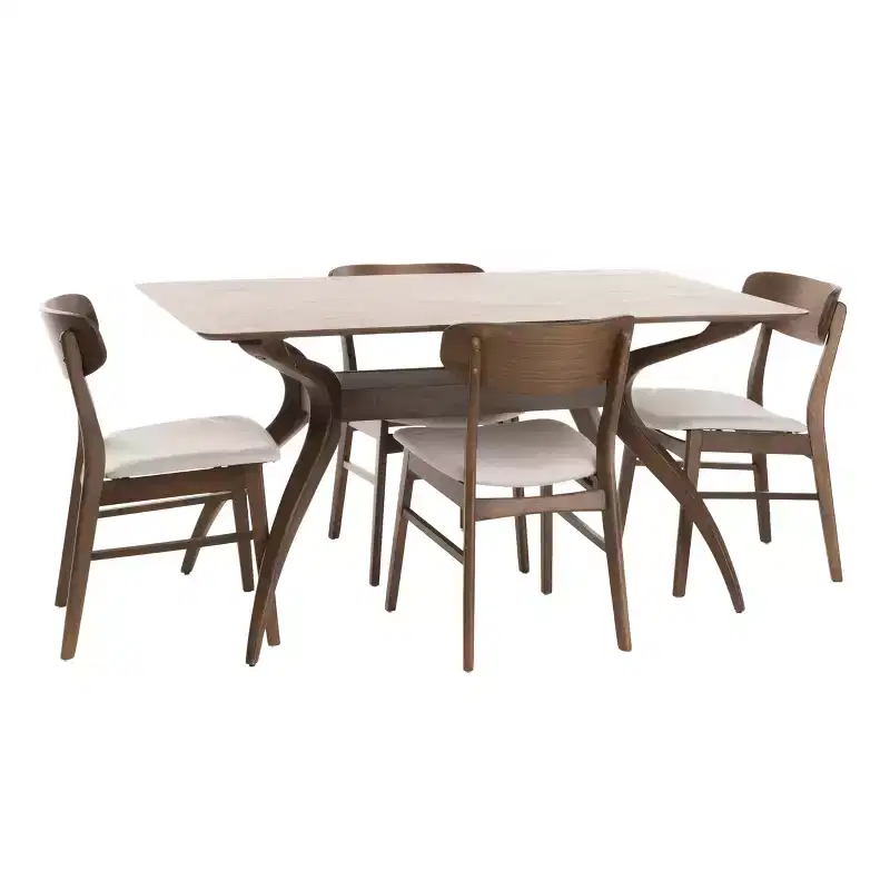 Christopher Knight Home Fausett Mid Century Modern Fabric Upholstered Wood 5 Piece Dining Set
