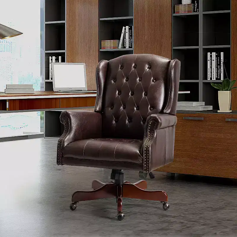 Amadeo Traditional Faux Leather Executive Chair with Solid Wood Base and Tufted Back|HULALA HOME