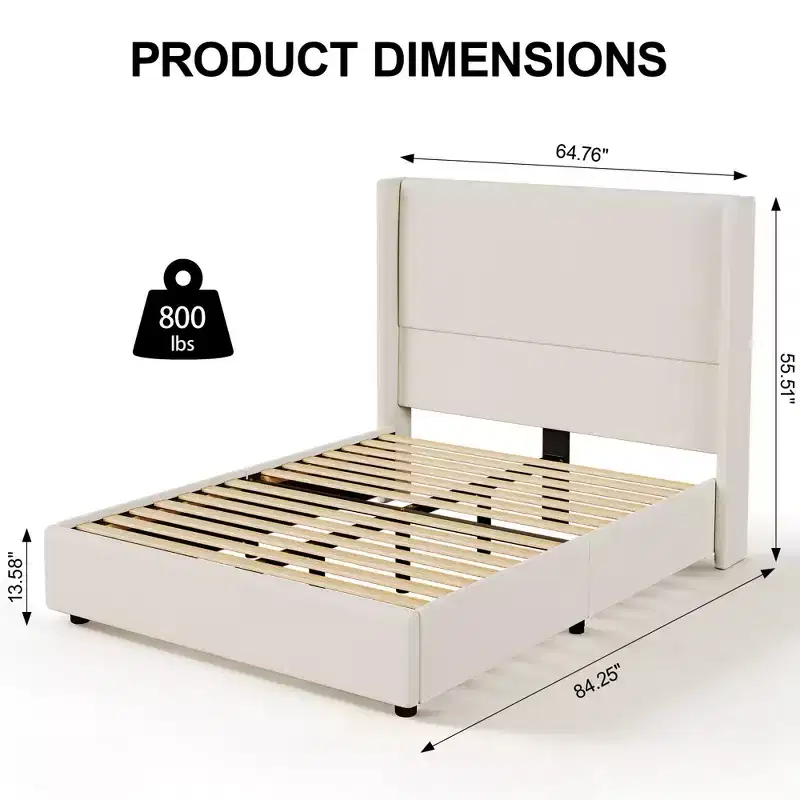 Dyonery Queen Bed Frame Upholstered Platform Bed with 55 inch Linen Headboard No Box Spring Needed,Sturdy Wooden Slats,Noise-Free Easy Assembly