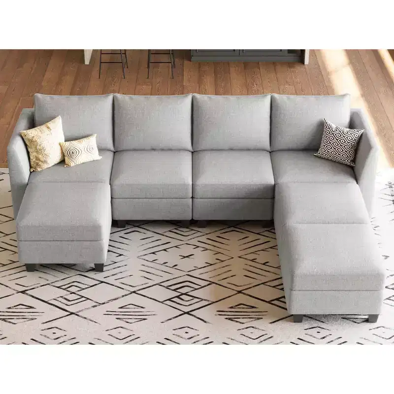 Large U-Shaped Chenille Modular Sectional Sofa with Storage & 7-Seat Chaise