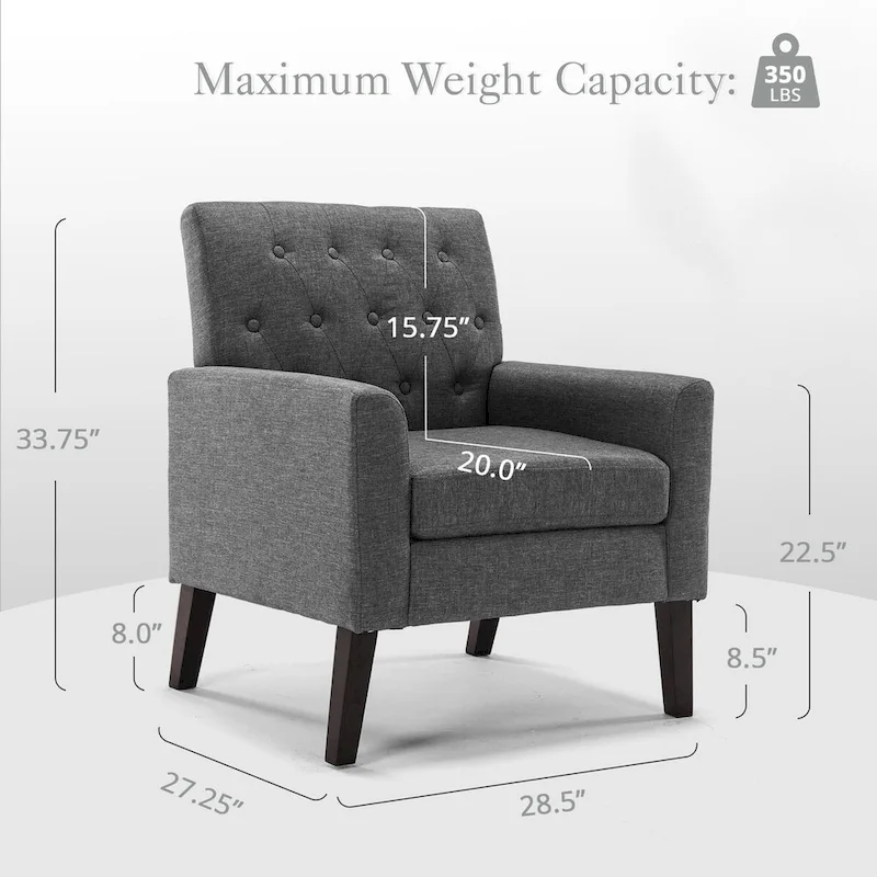 LUE BONA Mid-Century Modern Upholstered Linen Fabric Button Tufted Accent Chair Set of 2 - 28.5 W X 27.25 D X 33.75 H