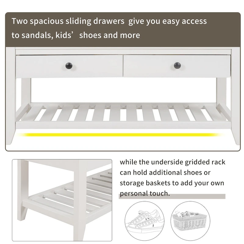 TREXM Shoe Rack with Cushioned Seat and Drawers