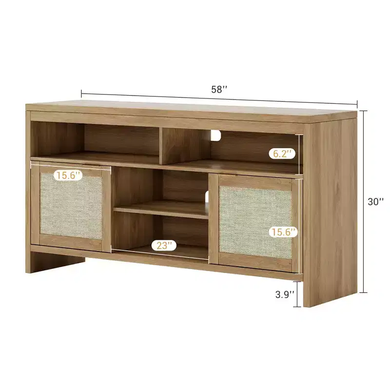 Rattan 2-Door Thick Board TV Cabinet with Rattan Weaving, Spacious Storage, Durable MDF Construction, Stylish Design, and Easy Assembly