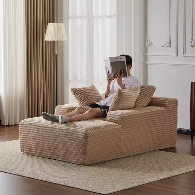 Whisen Modern Corduroy Single Sleeper Sofa & Chaise Lounge Chair & Daybed with Accent Pillows, No Assembly Required