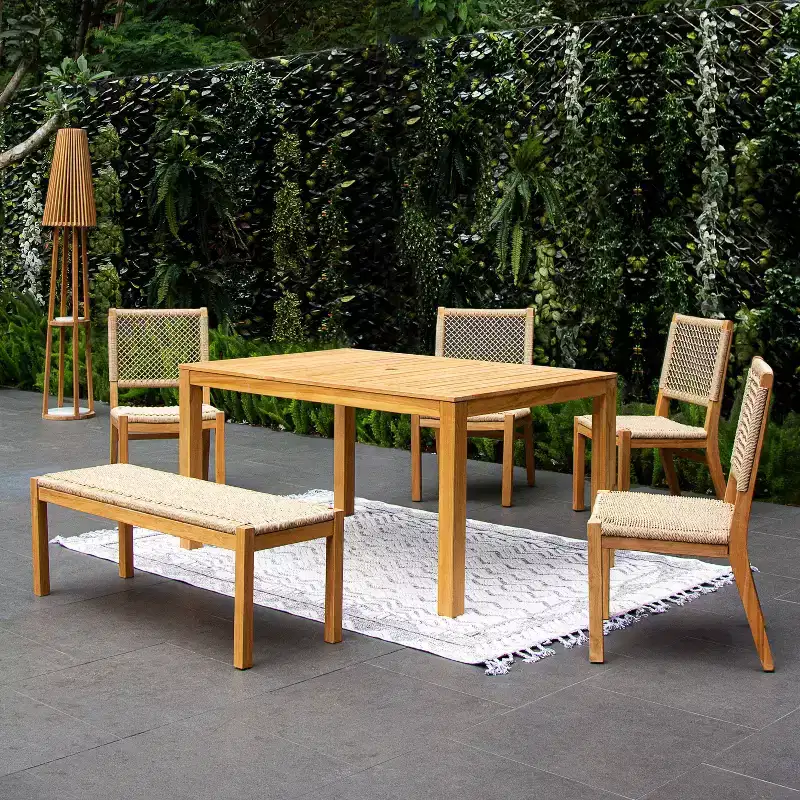 Sonoma Lane Azle 6pc Teak Outdoor Patio Dining Set with Honey Twist Wicker - Weather-Resistant