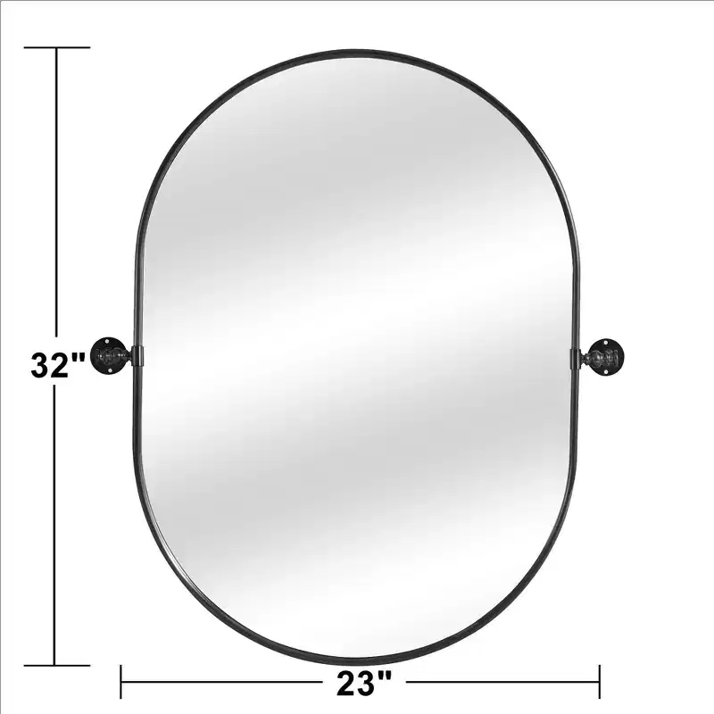 PexFix Oval Metal Framed Pivoted Bathroom Wall Vanity Mirror in Black Set of 2