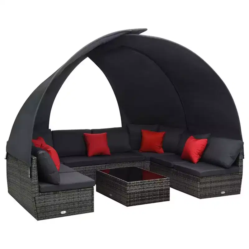 vidaXL Patio Lounge Set with Canopy Poly Rattan Anthracite