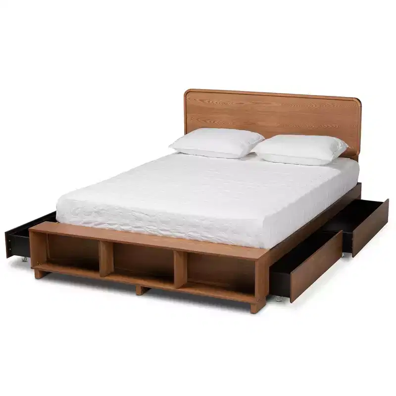 4 Drawer Vita Modern Transitional Wood Platform Storage Bed Walnut/Brown - Baxton Studio
