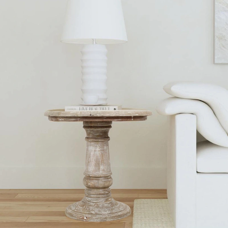 Kafe Natural Mango Wood Round Side Table by East at Main