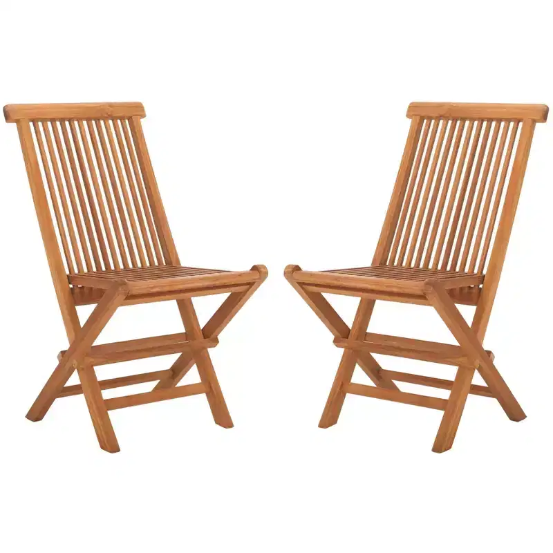 Holly Solid Teak Folding Chair Indoor/Outdoor (Set of 2) - PAT6503 - Natural - Safavieh