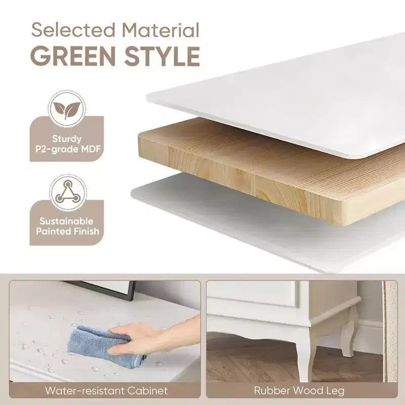 Modern 5 Drawer Dresser with Solid Wood Legs and Painted Finish, Ideal for Bedroom, Living Room, Nursery, Hallway, Entryway