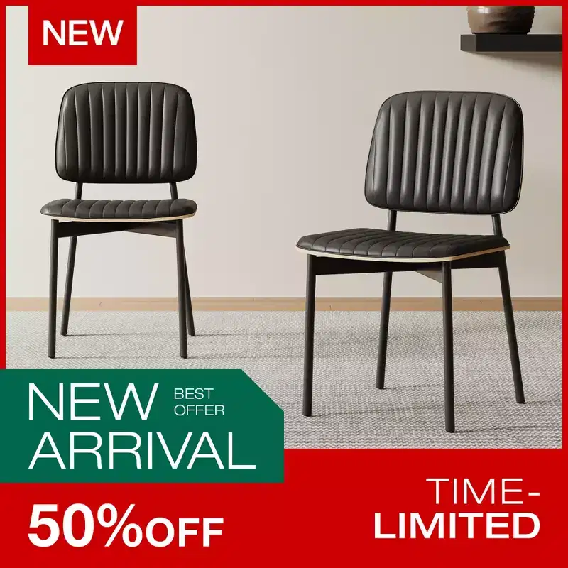 Luck Live Mid-century Modern Dining Chair, Upholstered Leather Seat Back, Stylish Side Chair For Kitchen Dining Room Living Room, Black
