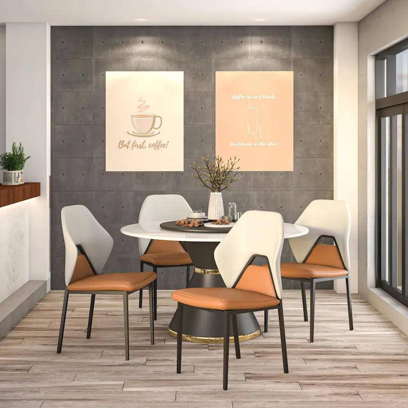 Leather Dining Chair in Black Iron Modern Upholstered Accent Kitchen Side Chair