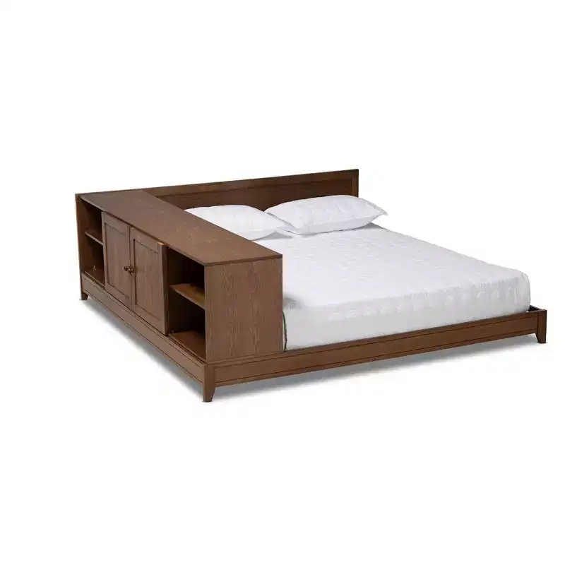 Queen Kaori Wood Platform Storage Bed with Left or Right Assembly - Baxton Studio