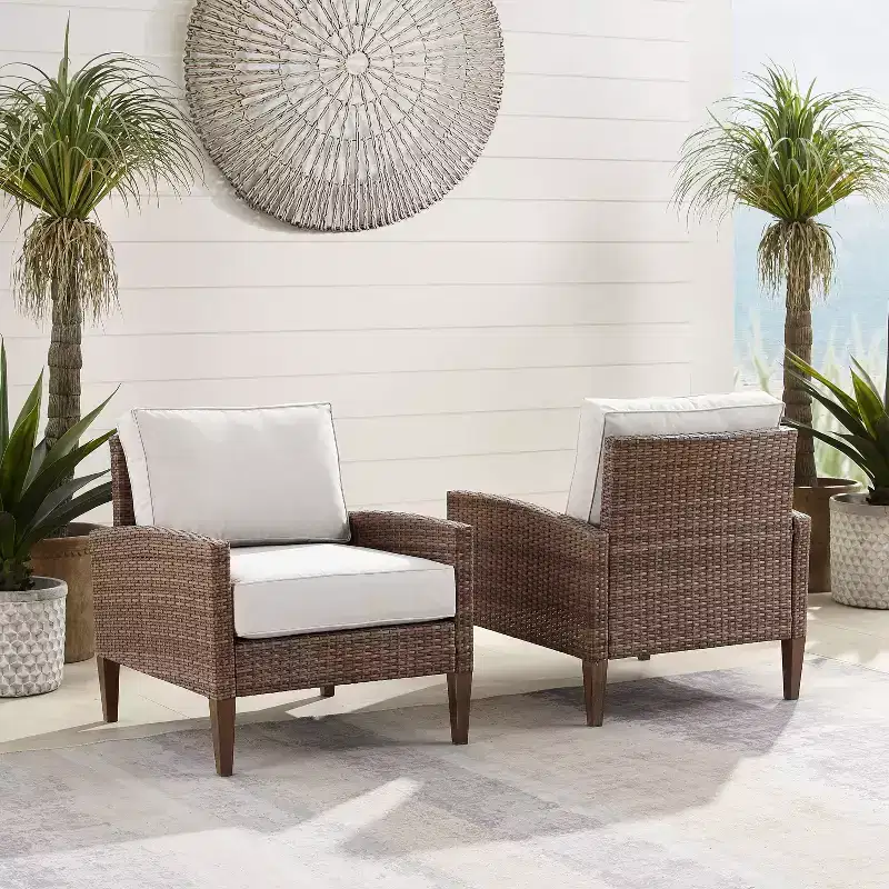 Capella 2pk Outdoor Wicker Arm Chairs - Cream/Brown - Crosley
