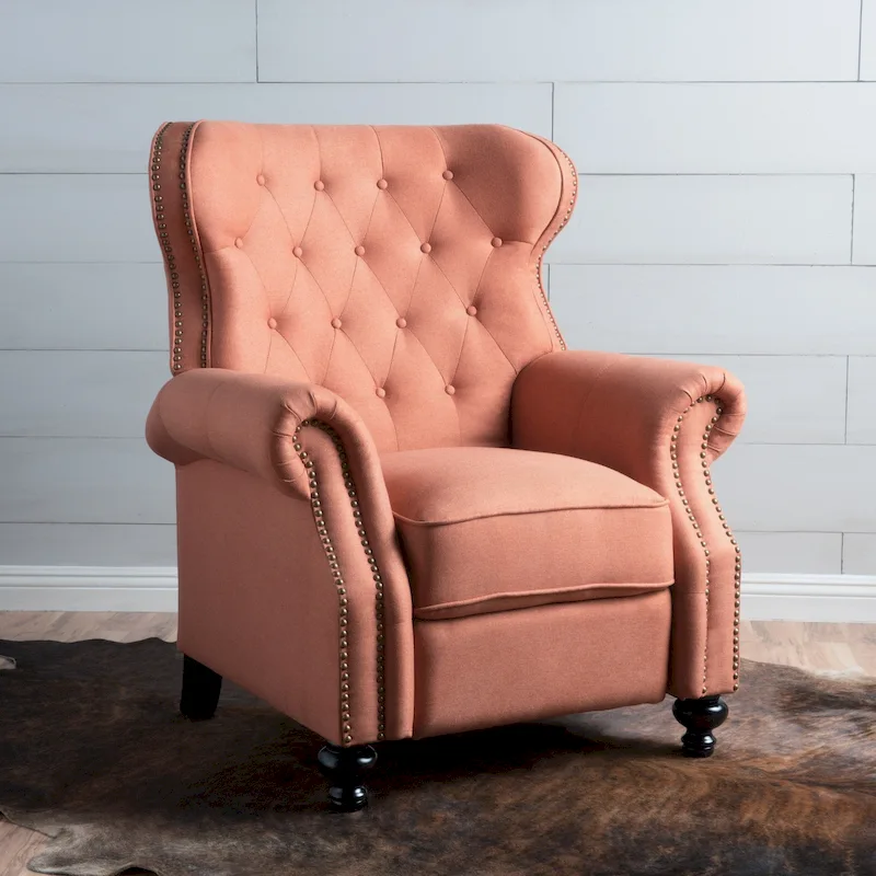 Tufted Nailhead Fabric Push-Back Recliner – Birch Frame, 300 lb Capacity