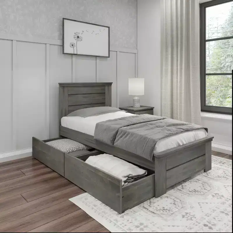 Max & Lily Twin Bed Frame with Storage Drawers, Solid Wood Platform Bed for Kids