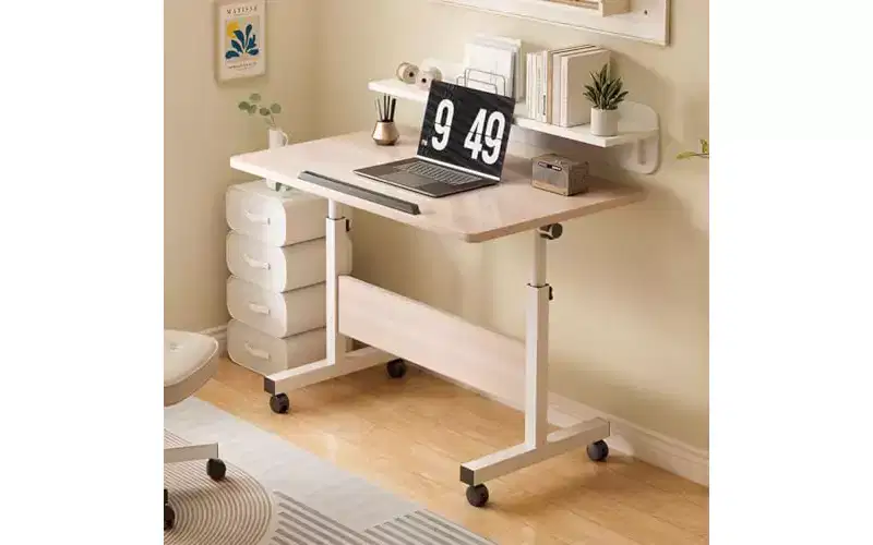 Electric Height-Adjustable Standing Desk with Wheels, Mobile Rolling Computer Table