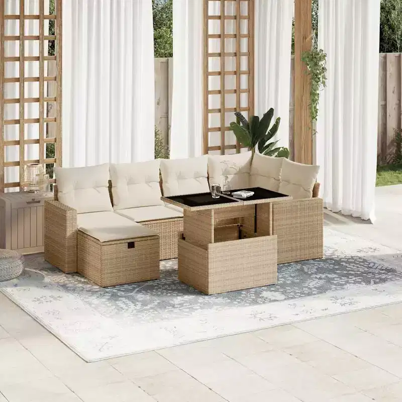 vidaXL 7 Piece Patio Sofa Set with Cushions Poly Rattan