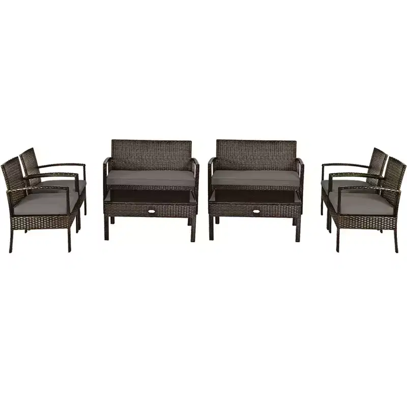 Costway 8PCS Rattan Patio Conversation Set Outdoor Furniture Set Garden w/Cushion