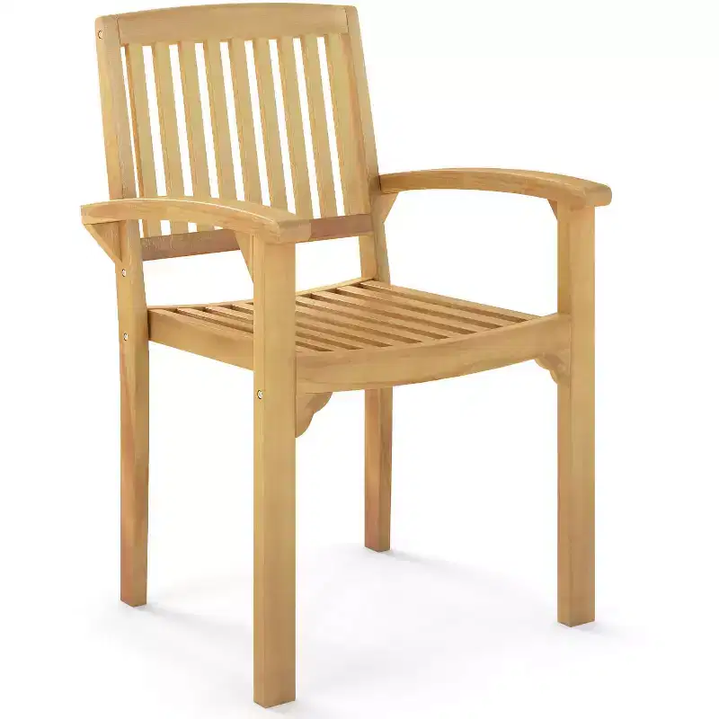 Costway 1/2/4 PCS Outdoor Patio Chair Teak Wood Armchair with Slatted Seat & Curved Seat