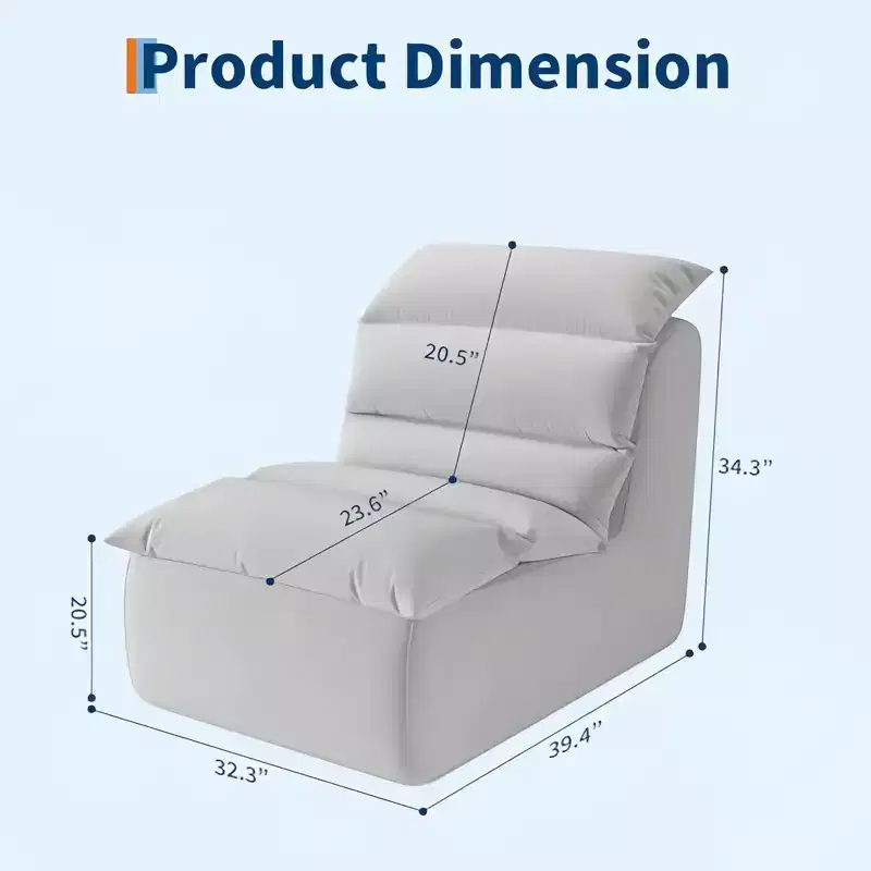 GustoWave Lazy Bean Bag Chair, Floor Couch with High-Resilience Foam, Non-Slip Base, Beanbag Chairs for Adults, Gray