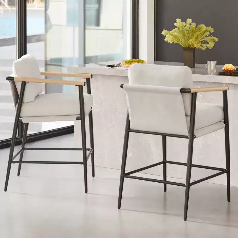 Spruce&Spring Modern Counter Stools with Arm & Metal Frame Set of 2