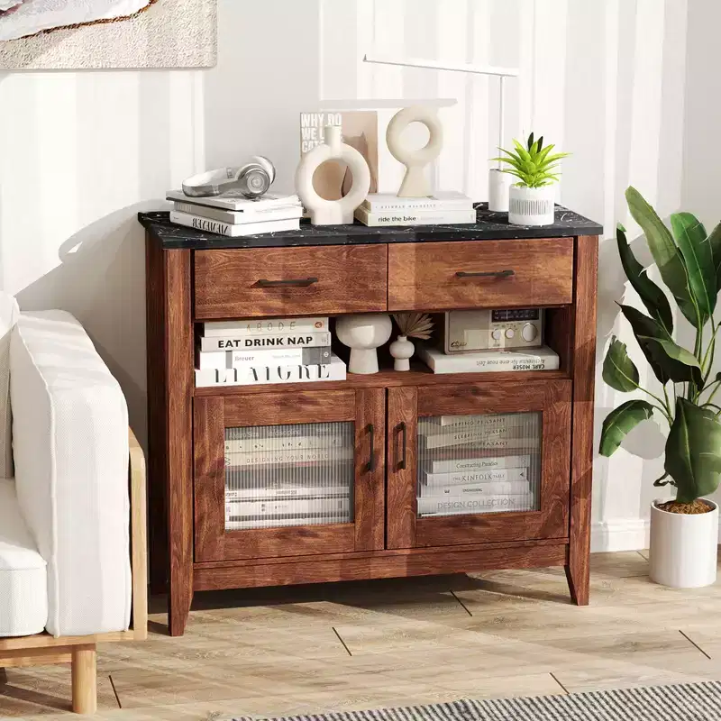Costway Buffet Sideboard w/ 2 Drawers 1 Open Compartment 2 Doors 2 Adjustable Shelves
