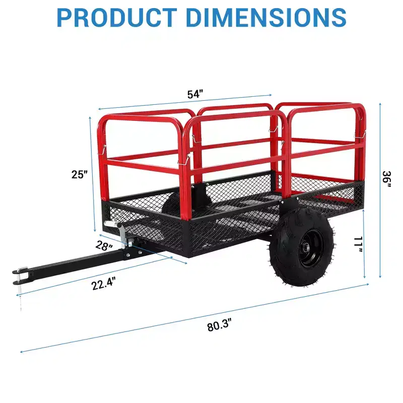 Cart, Garden Dump Truck, 1500 lb Capacity, 22 Cubic Feet Heavy Duty Steel ATV Trailer with 2 Wheels, Outdoor Lawn Mower Cart for Tractor, ATV, UTV