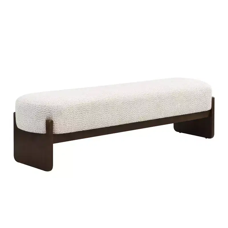 Upholstered Bench with Rubberwood Legs, Oval Entryway Bench Ottoman for Bedroom, Living Room - ModernLuxe