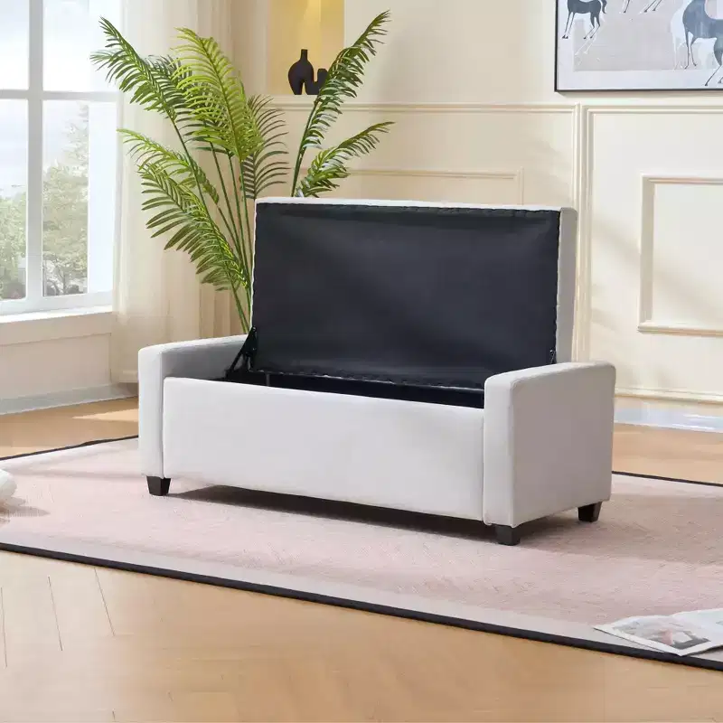TUYOHW 48 Tufted Storage Ottoman Bench with Safety Hinge - Upholstered Diamond Stitched Entryway Bench,End of Bed Bench for Living Room,Bedroom