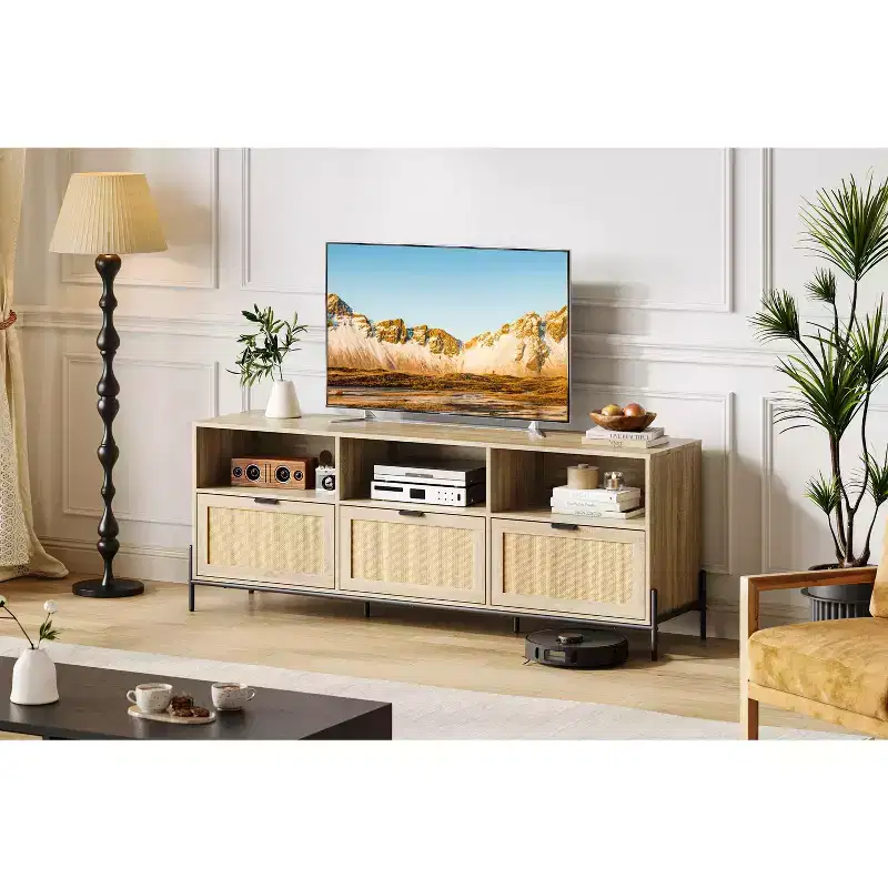 Modern Rattan TV Stand for TVs up to 75