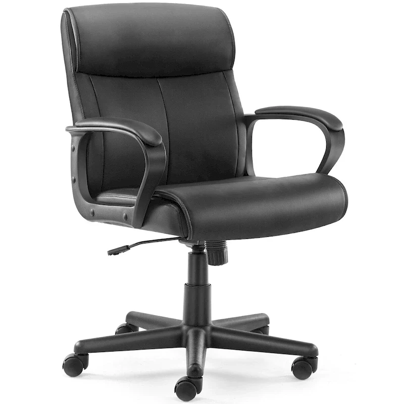 Adjustable Office Chair with Padded Armrests and PU Leather Seat