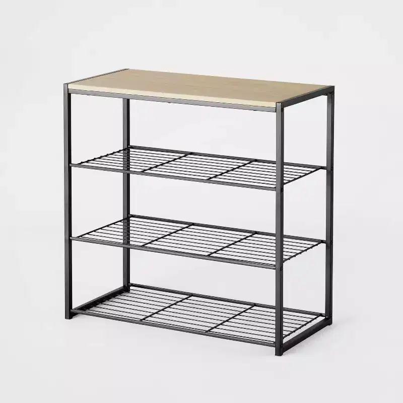 Metal & Wood 4-Tier Shoe Rack 25''H x 24.8''W x 11.81''D