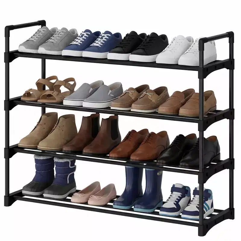 4-Tier Metal Shoe Rack Organizer with Adjustable Shelves, Waterproof Rustproof Shoe Storage for Closet Entryway, Black