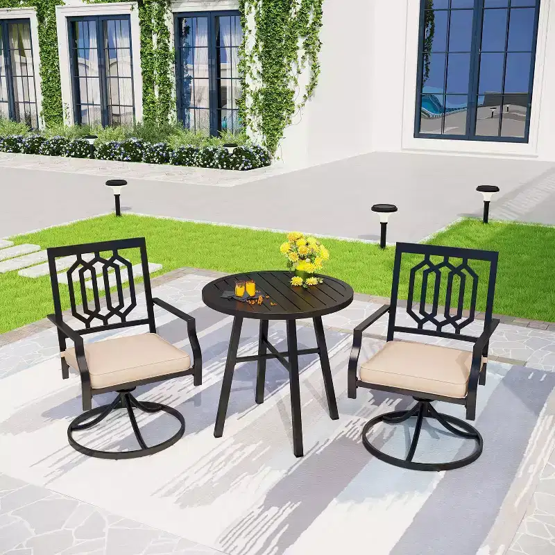 3pc All-Weather Metal/Steel Set with 2 Chairs & Round Table - Captiva Designs
