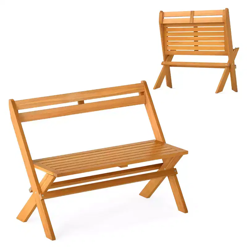 Costway Foldable Outdoor Bench 2-Person Acacia Wood Patio Garden Bench Outside Loveseat