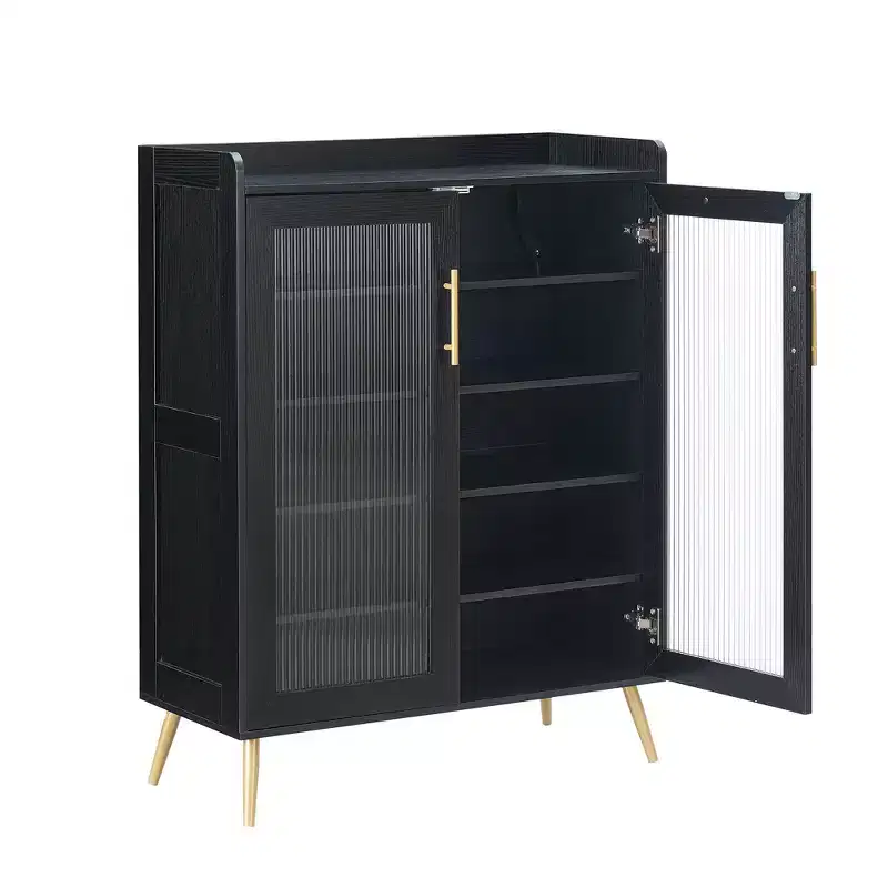 5-Tier Shoe Storage Cabinet with Glass Doors, Wooden Shoes Rack  Shoe Organizer for Entryway, Hallway,