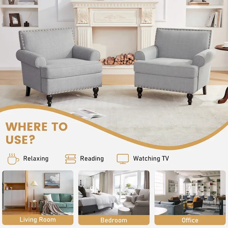 Huimo Modern Nailhead Accent Chair Arm Chairs Set of 2