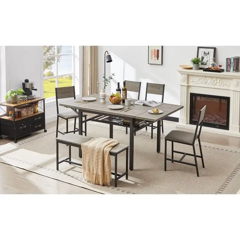 Vintage Industrial Folding Dining Table, Drop Leaf Extendable Rectangular Wood Table for Kitchen, Living Room, Dining Room